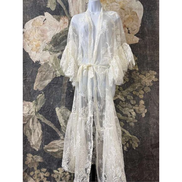 New Free People Muche Muchette Barbara Tiered Lace Kimono One Size - Picture 8 of 8